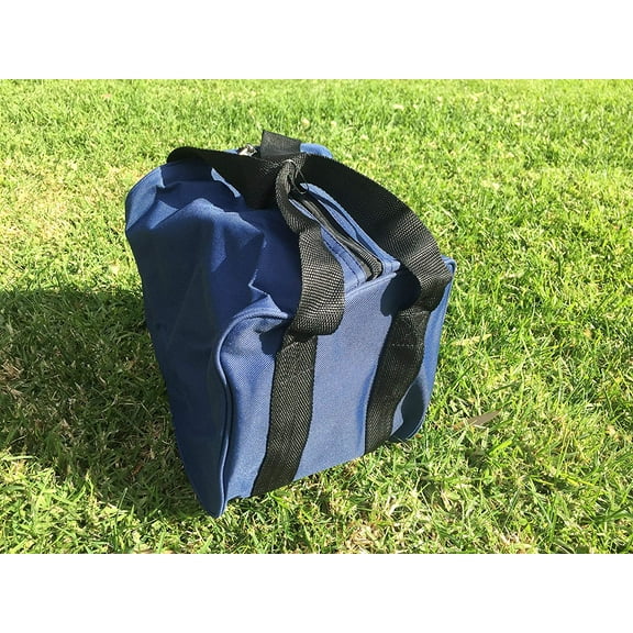 BuyBocceBalls Listing -Heavy Duty Nylon Bocce Bag - Blue with Black Handles (Fits Eight 110mm Bocce Balls or Smaller)