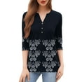 thumbnail image 4 of Xyxonk Plus Size Tops for Women 3/4 Sleeve 2025 Retro Floral Print Button Down Blouses Dressy Casual V Neck Tops Fall Business T Shirts S-3XL, 4 of 5