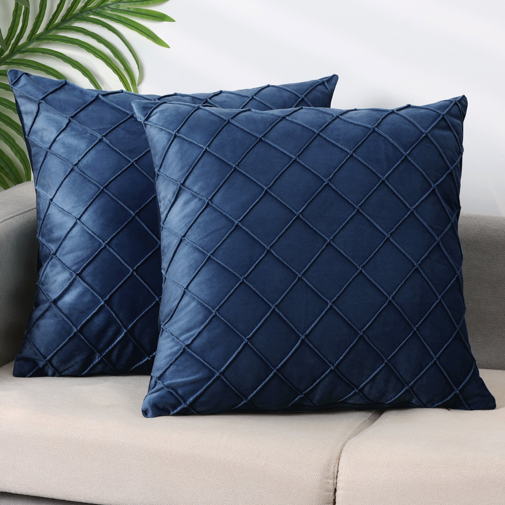 Unique Bargains 4Pcs Velvet Geometric Textured Pillow Covers Home Decor Cushion Covers Navy Blue/Yellow 18" x 18"