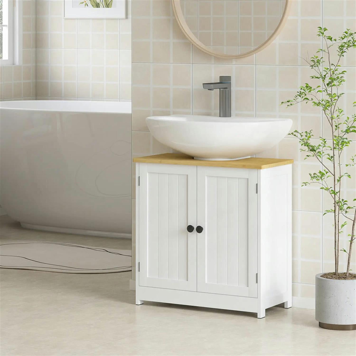 Demi Bonn 23" Freestanding Bathroom Vanity with U-Shape Cut-Out, Pedestal Sink 2-Door Cabinet, Under Sink Cabinet, White