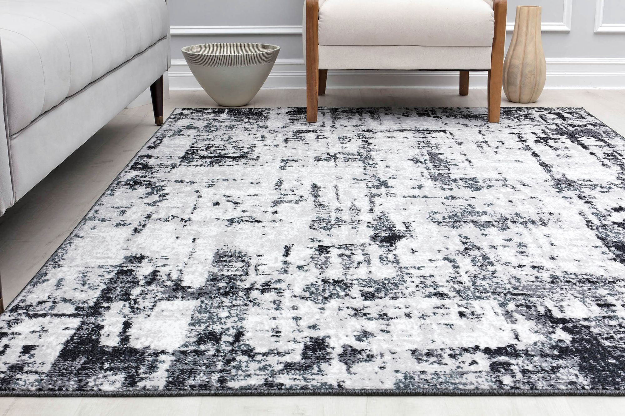 Rugs America Amabella IV40A Black Horizon Abstract Vintage White Area Rug, 2'6"x8'