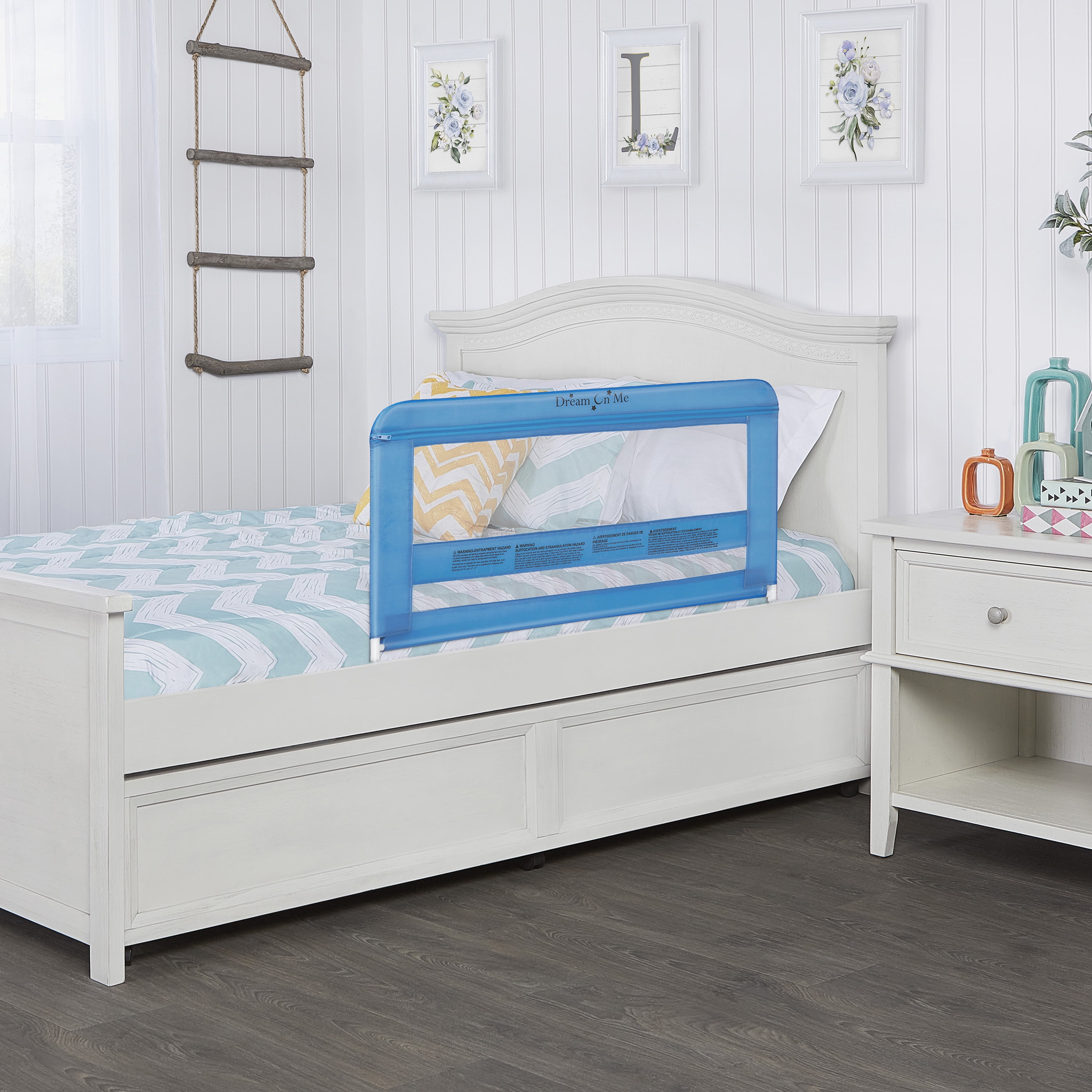 Dream On Me Lightweight Mesh Security Adjustable Bed Rail for Toddler in Blue, Fits for Twin, Full, Queen, Toddlers and Bunk Size Beds with a Mattress height less than 5" inches only.