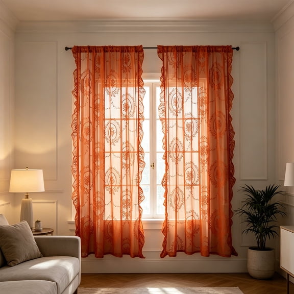 Japceit Lace Sheer Curtain, Floral Rod Pocket Window Panel, French Country Voile Drapes, Semi Sheer Privacy Curtains For Living Room Bedroom Kitchen