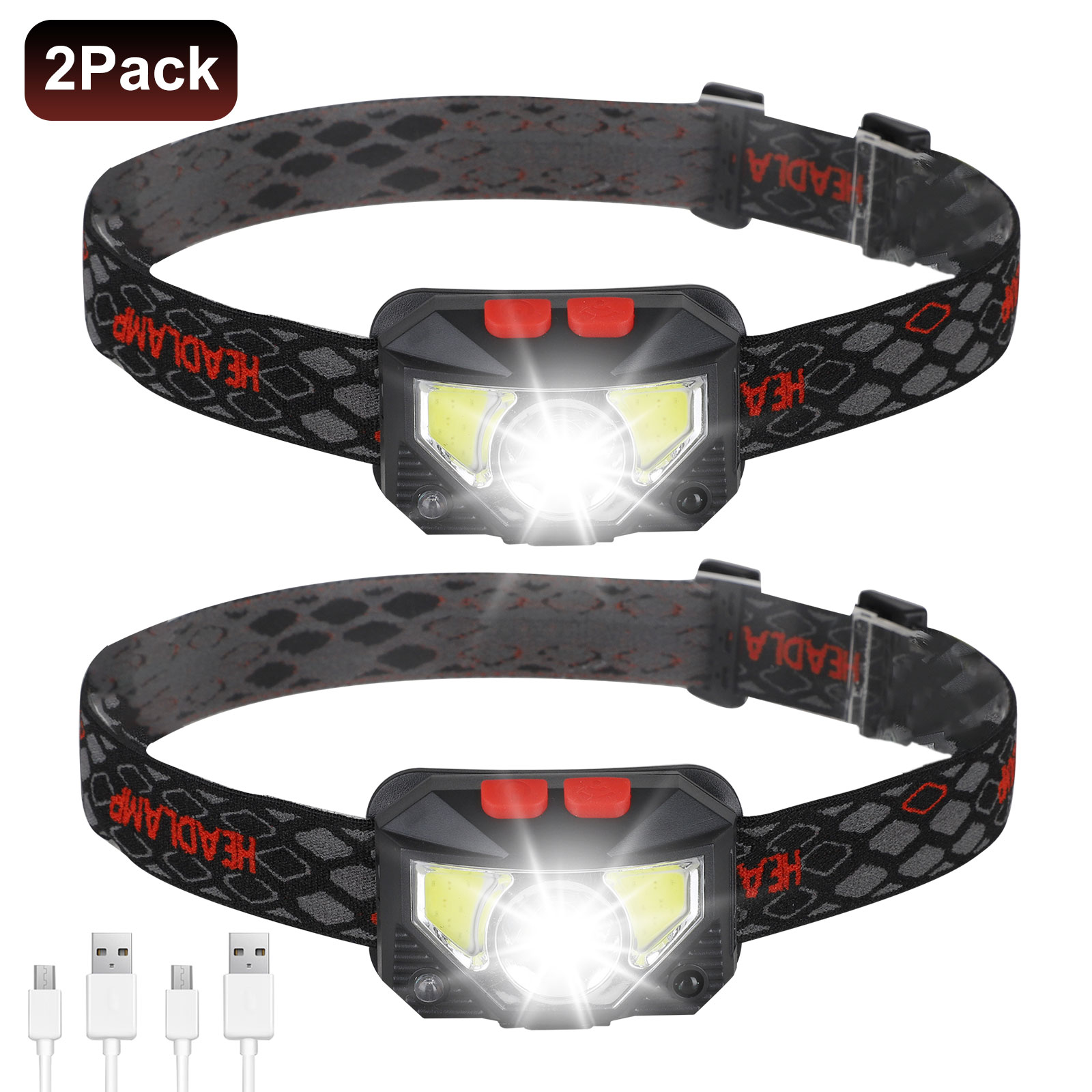 Lightweight & Comfortable Head Torch,Brightest White Red Light,5 Modes