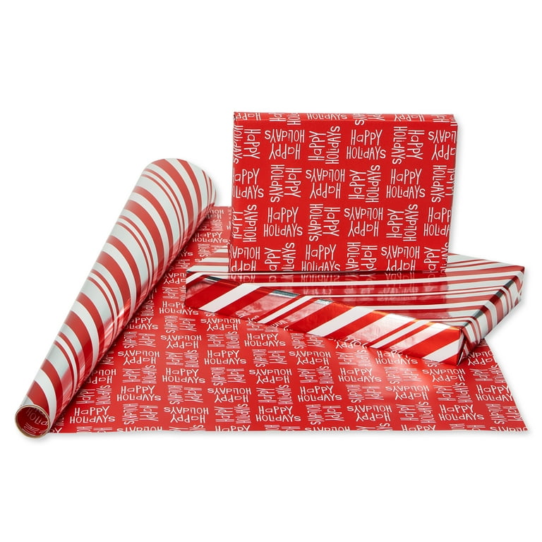 Cute Red and White Secret Santa Thick Wrapping Paper, Holiday Gift Wrap,  Gift Exchange Xmas Christmas Decor (12 foot x 30 inch roll)