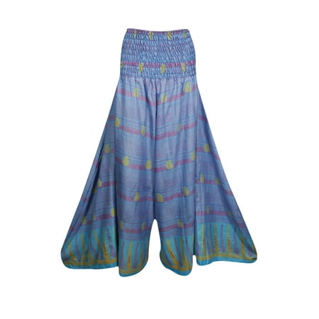 - Mogul Women High Waist Wide Leg Long Skirt Pants Recycled Silk Sari Flared Flirty Maxi Split Skirt S/M