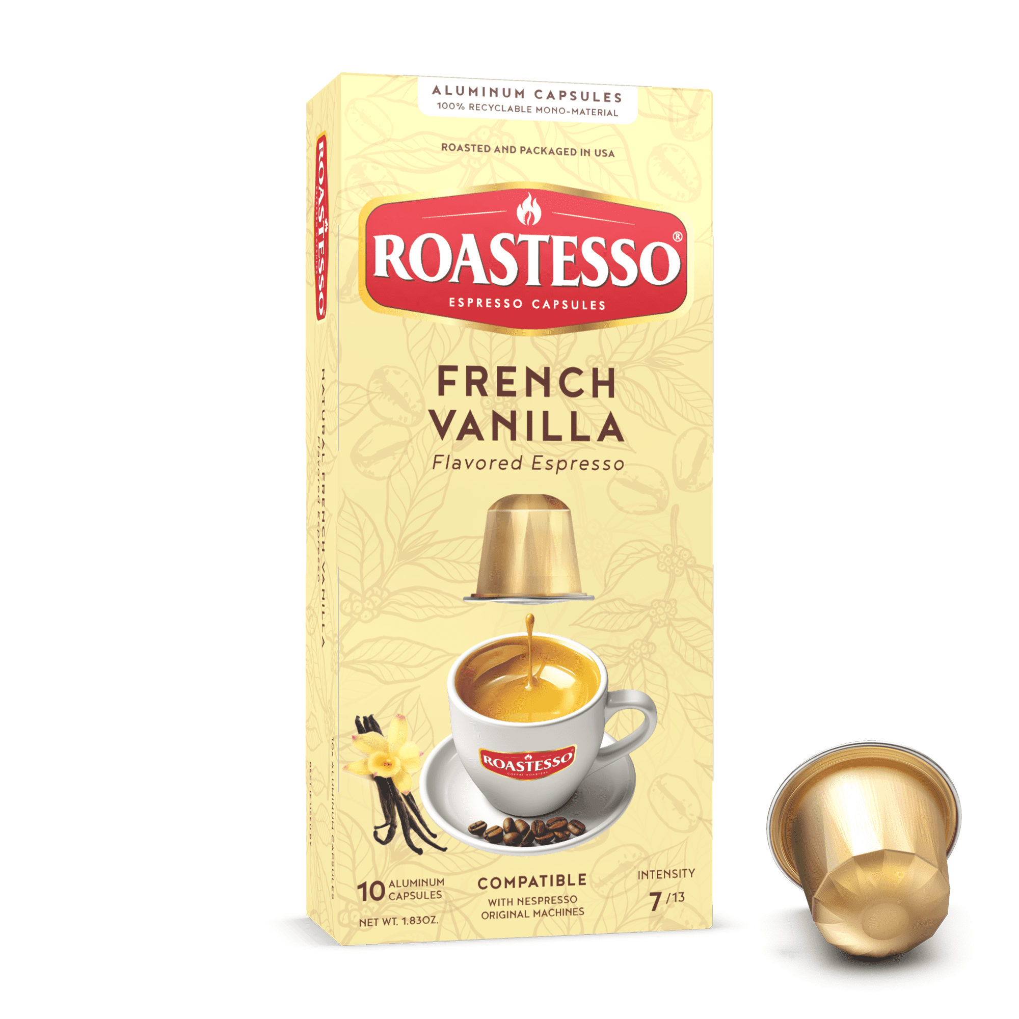 Roastesso Coffee Natural French Vanilla Flavored Nespresso Capsules Compatible OriginalLine Espresso Pods, Intensity 7 (40 Count)