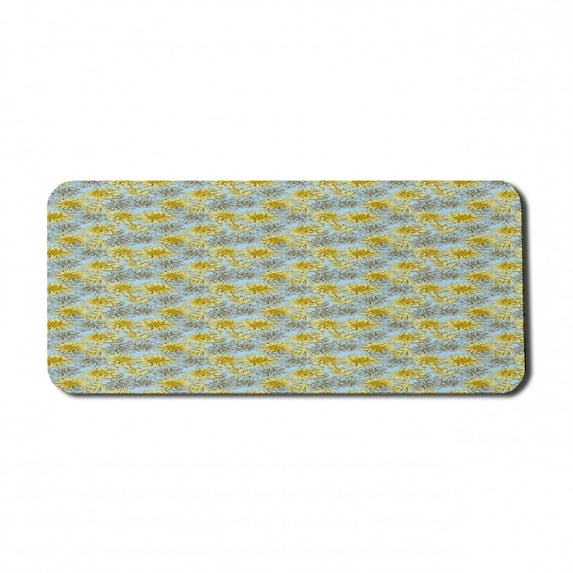 Floral Computer Mouse Pad, High Detail and Fluffy Yellow Dahlias, Rectangle Non-Slip Rubber Mousepad X-Large, 35" x 15" Gaming Size, Pale Blue Yellow, by Ambesonne