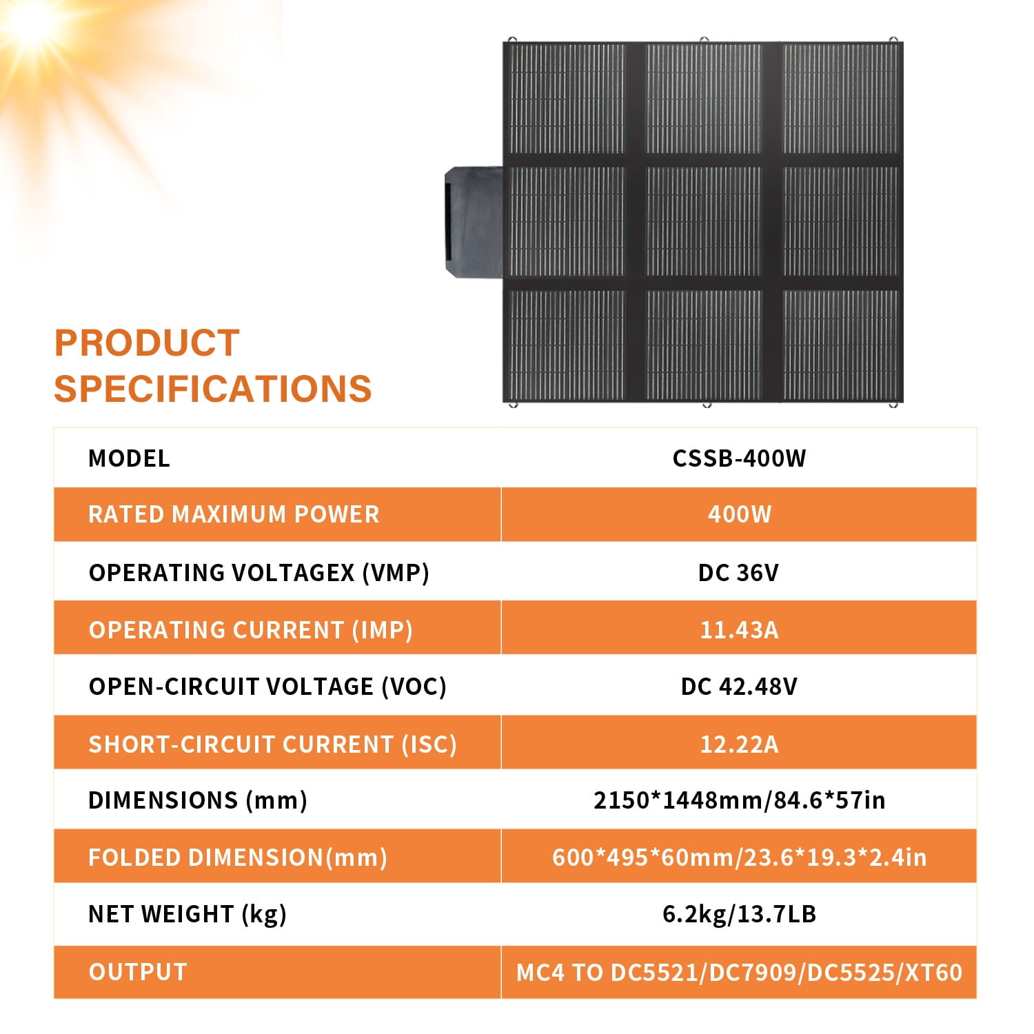 LVYUAN 400W Solar Panel Foldable Solar Charger Portable IP67 Waterproof with MC4 Connector for Camping,  Home, RV, Outdoor, Power Station, off Grid