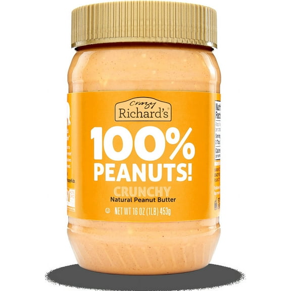 Crazy Richard's Natural Peanut Butter 100% Peanuts Crunchy 16 oz Pack of 2