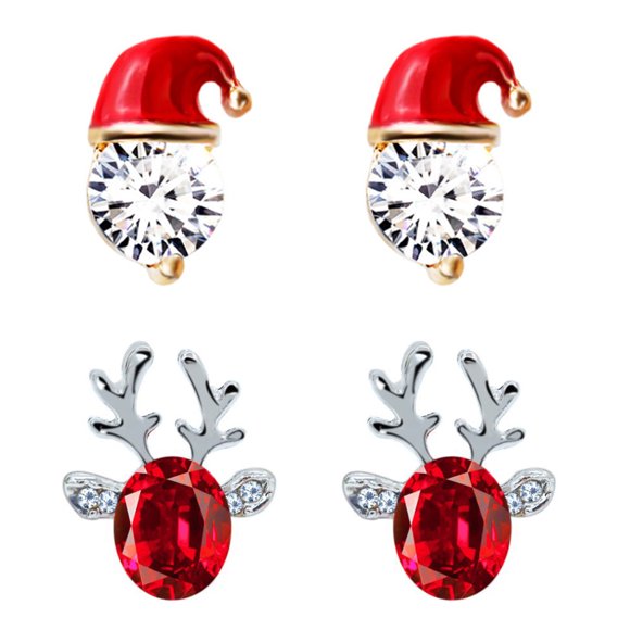 2 Paires de Boucles d'Oreilles de Noël Boucle d'Oreille de Noël Boucles d'Oreilles de Cerf Antler Bijoux