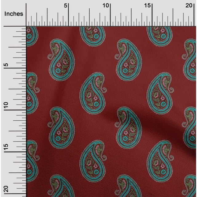 oneOone Cotton Poplin Fabric Paisley Block Printed Fabric 1 Yard 42 Inch Wide