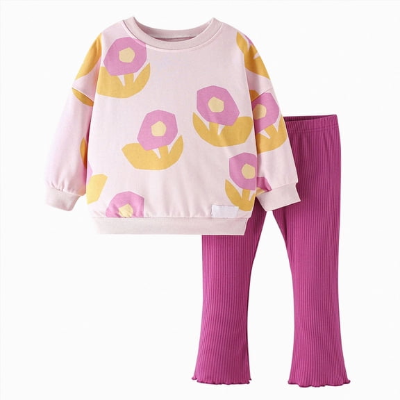 yboeqw Toddler Baby Girl Clothes 1T-10T Girls Outfit Cute Print Long Sleeve Sweatshirt and Jogger Pants Set,Size 3-4 Years