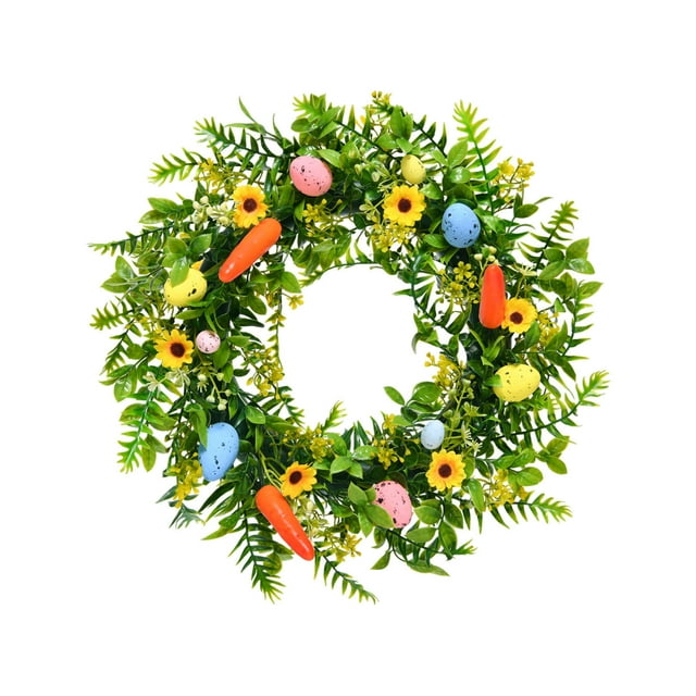 Easter Door Wreath for Front Door with Colored Eggs Carrots Spring Assorted Tree Decoration 40 Cm