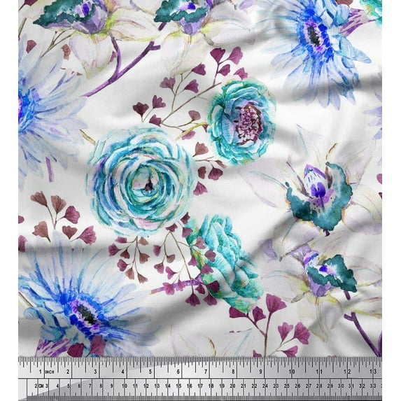 Soimoi Green Velvet Fabric Floral Printed Fabric 1 Yard 58 Inch Wide