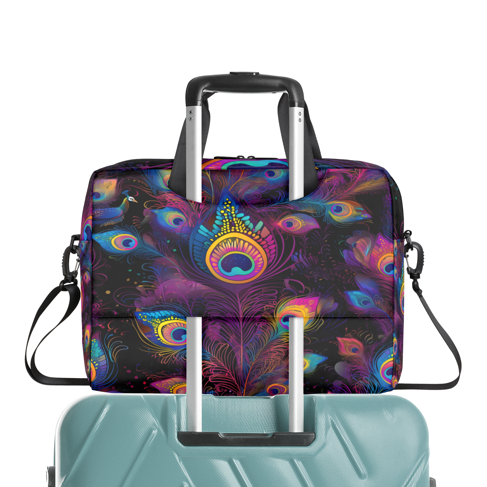 Herdesigns Watercolor Peacock Feather Laptop Bag for Women Men, Computer Case Briefcase Messenger Bags, 15-15.6 inch Laptop Sleeve Shoulder Bag