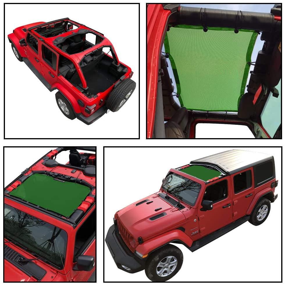 Shadeidea Jeep Wrangler Sunshade JL Unlimited (2018-Current) 2 Door and 4 Door Front-Forest Green Mesh Screen Sunshade JLU SAHARA RUBICON SPORT S Top Cover UV Blocker with Grab Bag-10 years Warranty