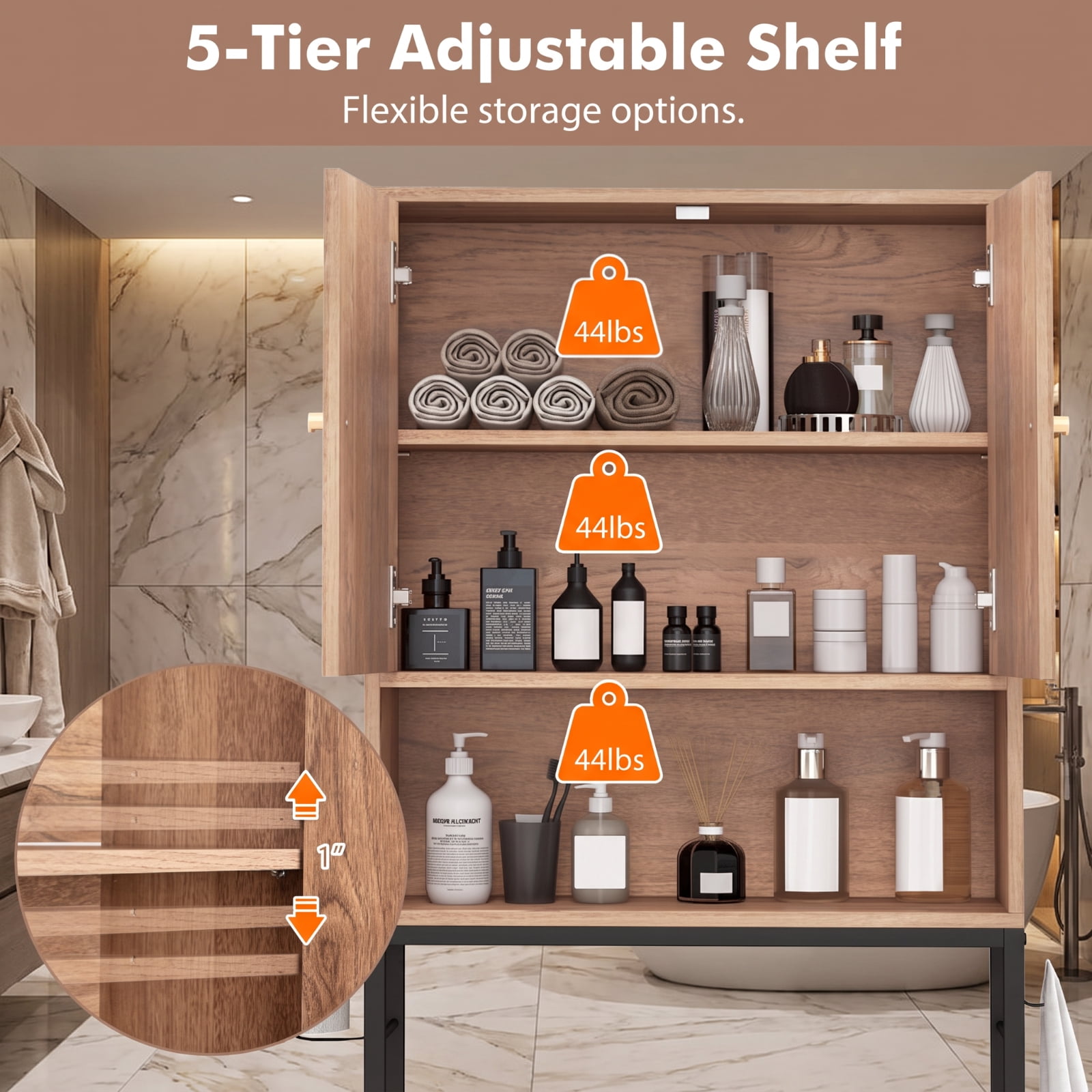 Vebreda Over the Toilet Storage Cabinet with 2 Doors and Adjustable Shelf for Bathroom Space Saving Organization, Natural
