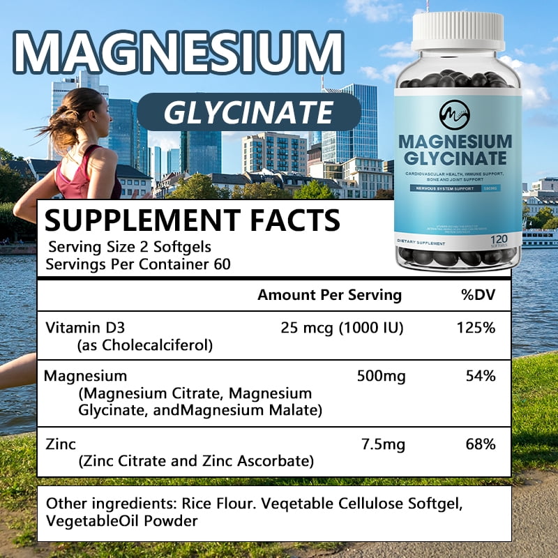 (2 Pack)Magnesium Glycinate Capsules 500mg - Support Bone Immunity, Heart Health & Help Natural Sleep-120 Capsules