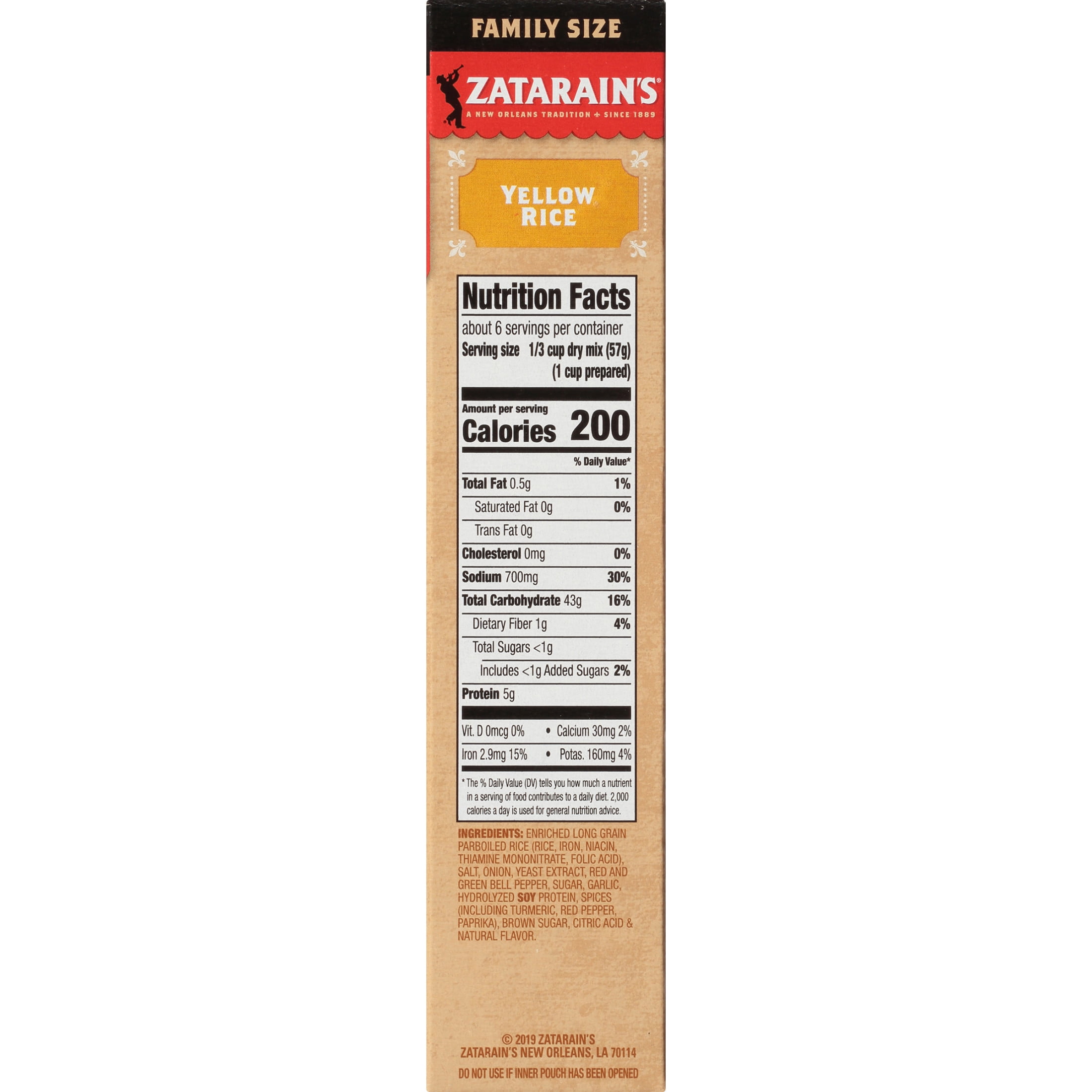 Zatarain's Non-GMO Gluten Free Family Size Yellow Rice, 12.0 oz Box