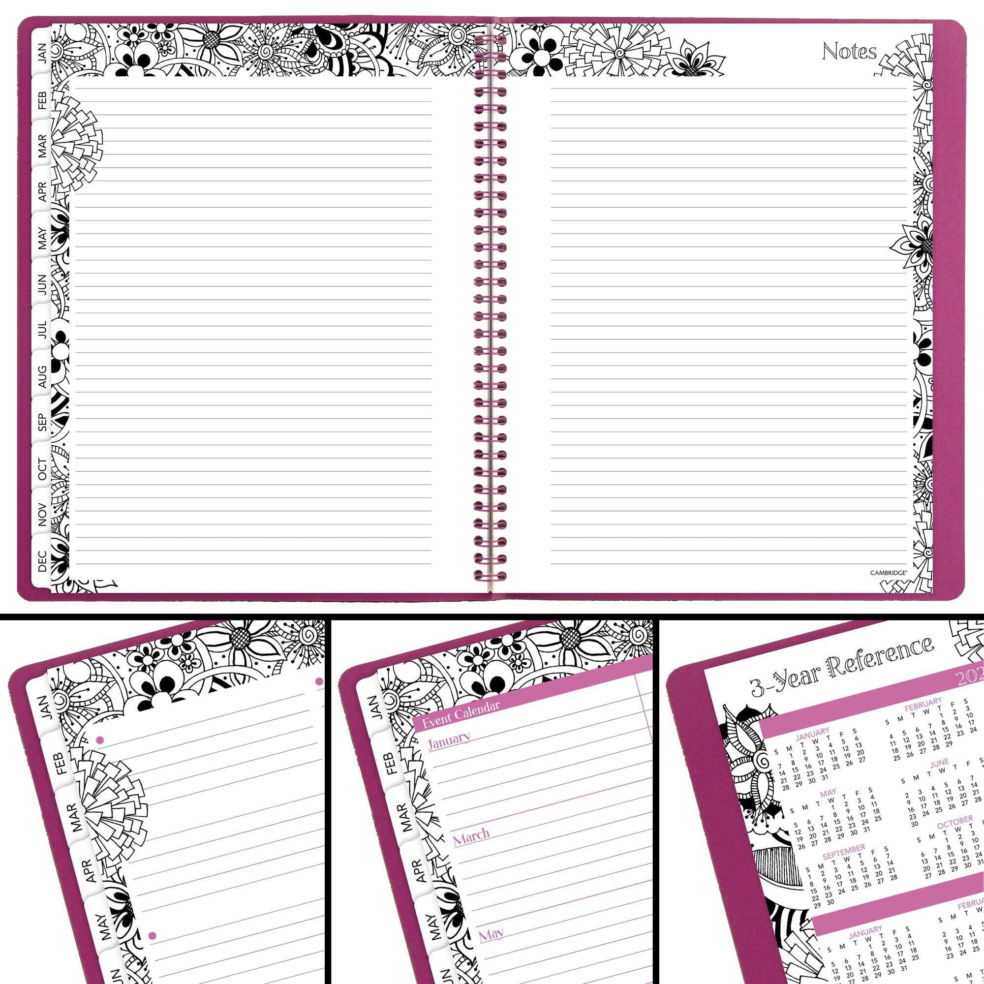 Cambridge FloraDoodle 2025 Weekly Monthly Appointment Book Planner BlackWhite