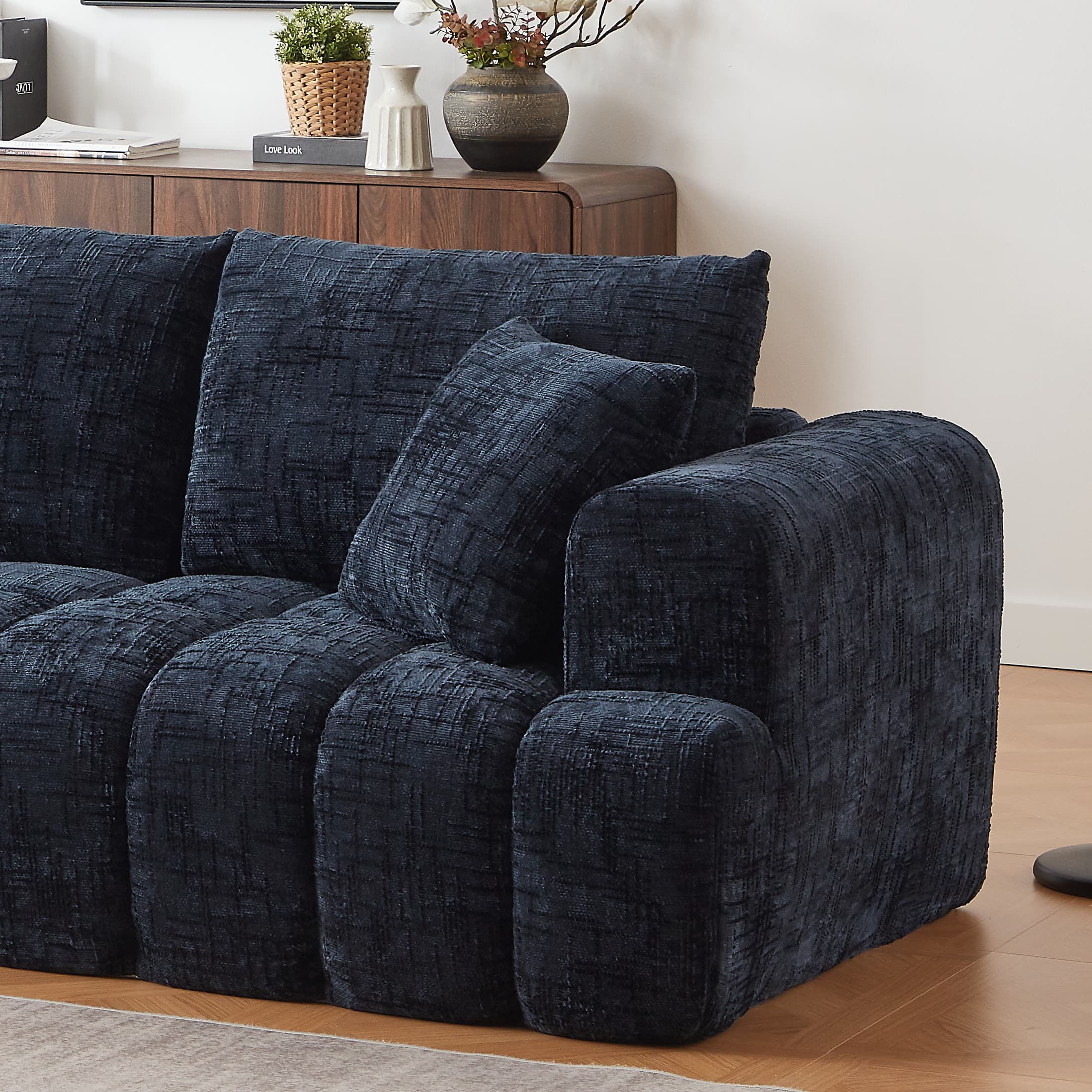 Aukfa 108" L-Shaped Oversized Sectional Sofa, Oversized Cloud Sectional Couch with Chaise & 2 Pillow, No Assembly Sponge Sleeper Couch for Living Room,Dark Blue