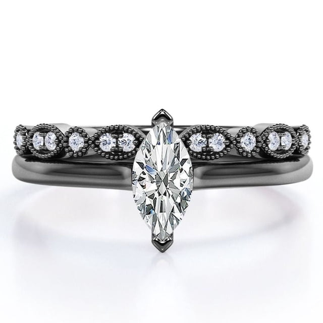 JeenMata Conjunto Nupcial de Morganita Creada en Talla Princesa de 2,25 Quilates - Conjunto Nupcial - Conjunto de Trío Nupcial - Anillo Infinito - Oro Rosa de 18 K sobre Plata