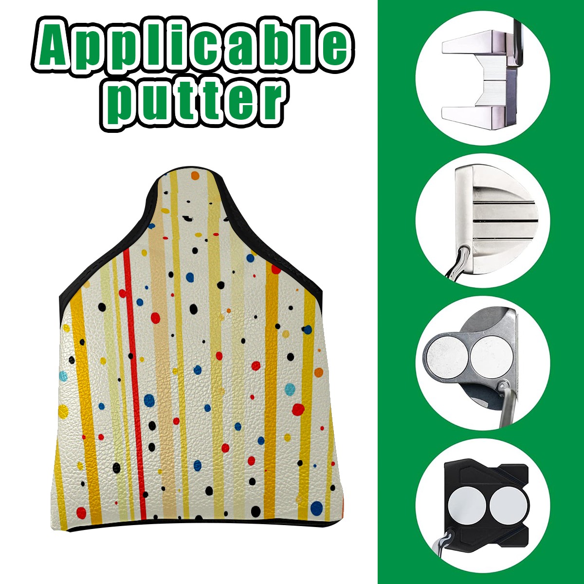 Golf Mallet Putter Cover Premium Leather Waterproof Golf Putter Head Cover with Magnetic Closure Colorful Polka Dots