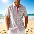 thumbnail image 2 of Fabrcox Mens Short Sleeve Button Down Shirts Plaid Collared Men Beach Shirt Summer Color Block Lightweight Men's Sun Shirt XL, 2 of 4