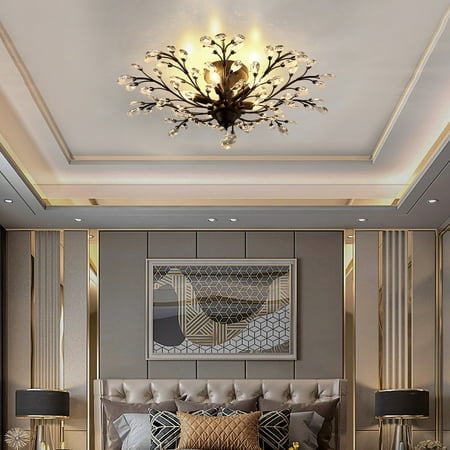 

Crystal Chandelier Branch Ceiling Pendant Lamp Embedded LED Ceiling Light Black Modern Crystal Chandelier Ceiling Light Metal Branches Pendant Lamp Fixture Vintage Crystal LED Chandelier Light