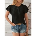 thumbnail image 3 of Women Summer Dressy Pleated Petal Cap Short Sleeve Tops Elegant Casual Loose Fit Tunic Blouse Tees Black XL, 3 of 8