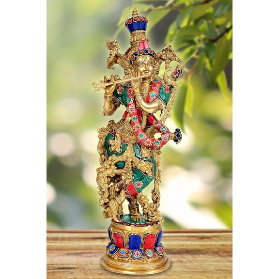 Huge Basket - Brass Lord Krishna Idol Statue Krishna Sculpture Decorative Showpiece for Home Office