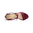 thumbnail image 4 of BLISSFUL STEP Women's Open Toe Cross Strap Mid Block Heel Sandals Burgundy 6, 4 of 8
