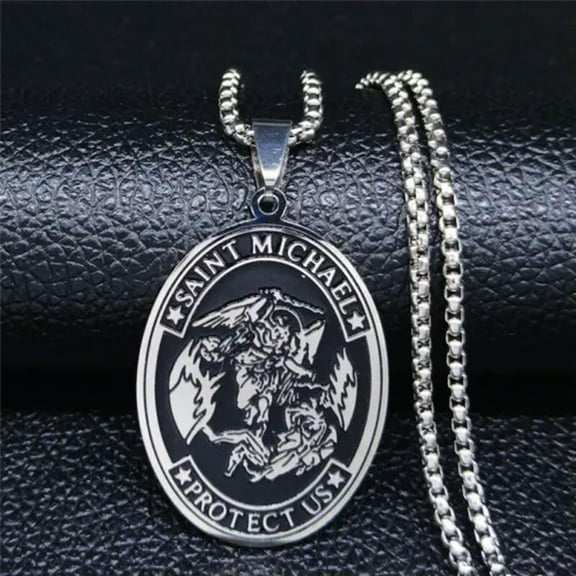 GKNET Men's Stainless Steel Saint Michael Necklace Lucky Pendant Delicate Jewelry Gift-default