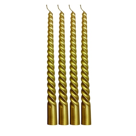 Decor Hut Metallic Wax Taper Candle Sticks Swirl Design Rich & Elelgant 10 Inches Tall Set of 4 (Gold)
