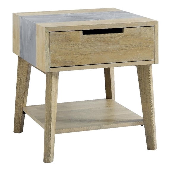 Pemberly Row Mid-Century Natural Finish with Gray Stone End Table