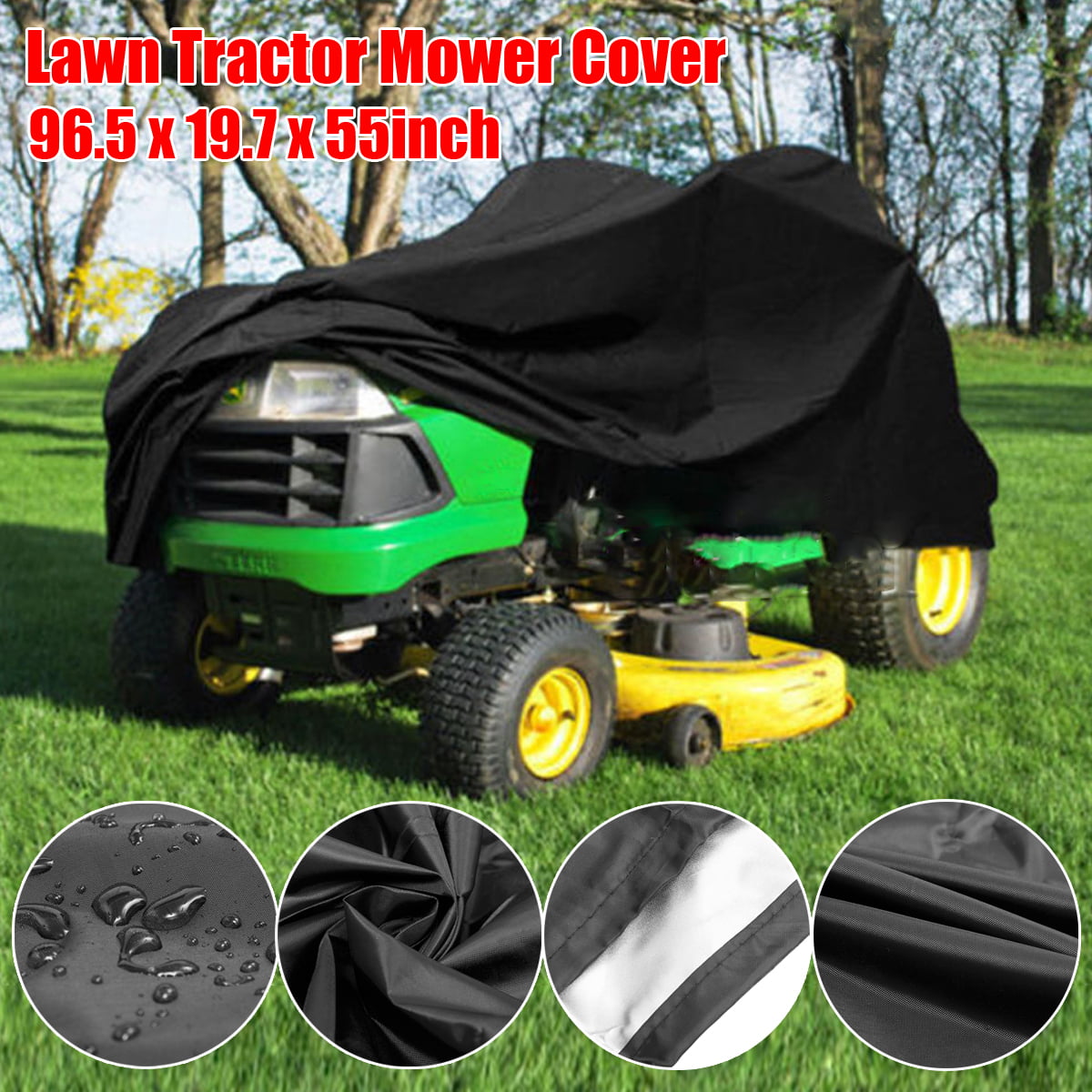 M,Black Lawn Mower Cover,Behind Lawn Mower Covers Waterproof Dustproof All-Weather Outdoor/Indoor Anti-UV Protector 210D Oxford Cloth Coated Protective Cover Tarp Universal Lawn Tractor Riding Mower