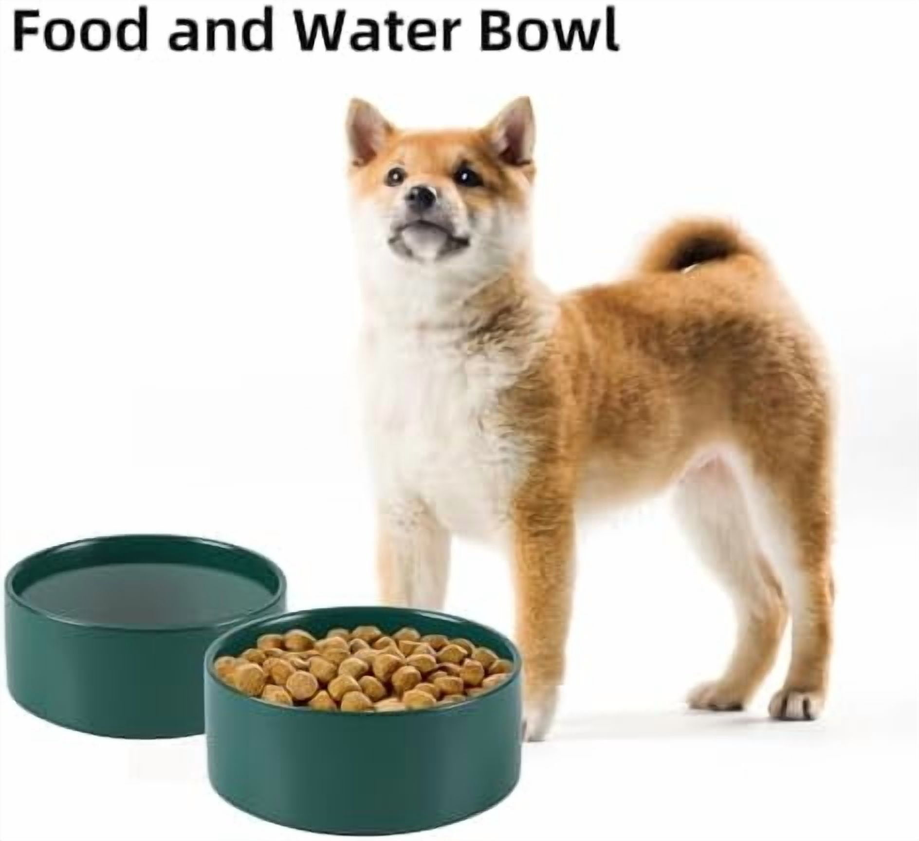Ceramic Dog Bowl, Food and Water Bowl for Medium Breed Dog, Pet Bowl for Replacement (7.3 inch, Single Bowl, Green)