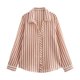 thumbnail image 5 of HH TRAF Blusa informal de verano a rayas con botones y cuello vuelto para mujer, manga larga y botonadura sencilla, 5 of 5