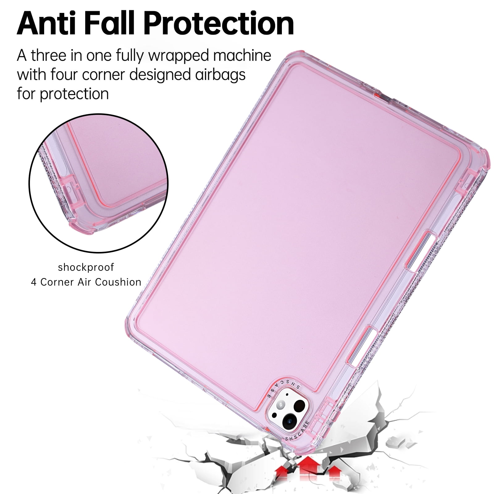 Dteck for iPad Air 13 Inch Case (M3/M2-2025/2024), iPad Pro 13 (2024) Case, iPad Pro 12.9 Inch Case (2022-2018),Hybrid Shockproof Translucent Protective Cover with Built-in Pencil Holder,Pink
