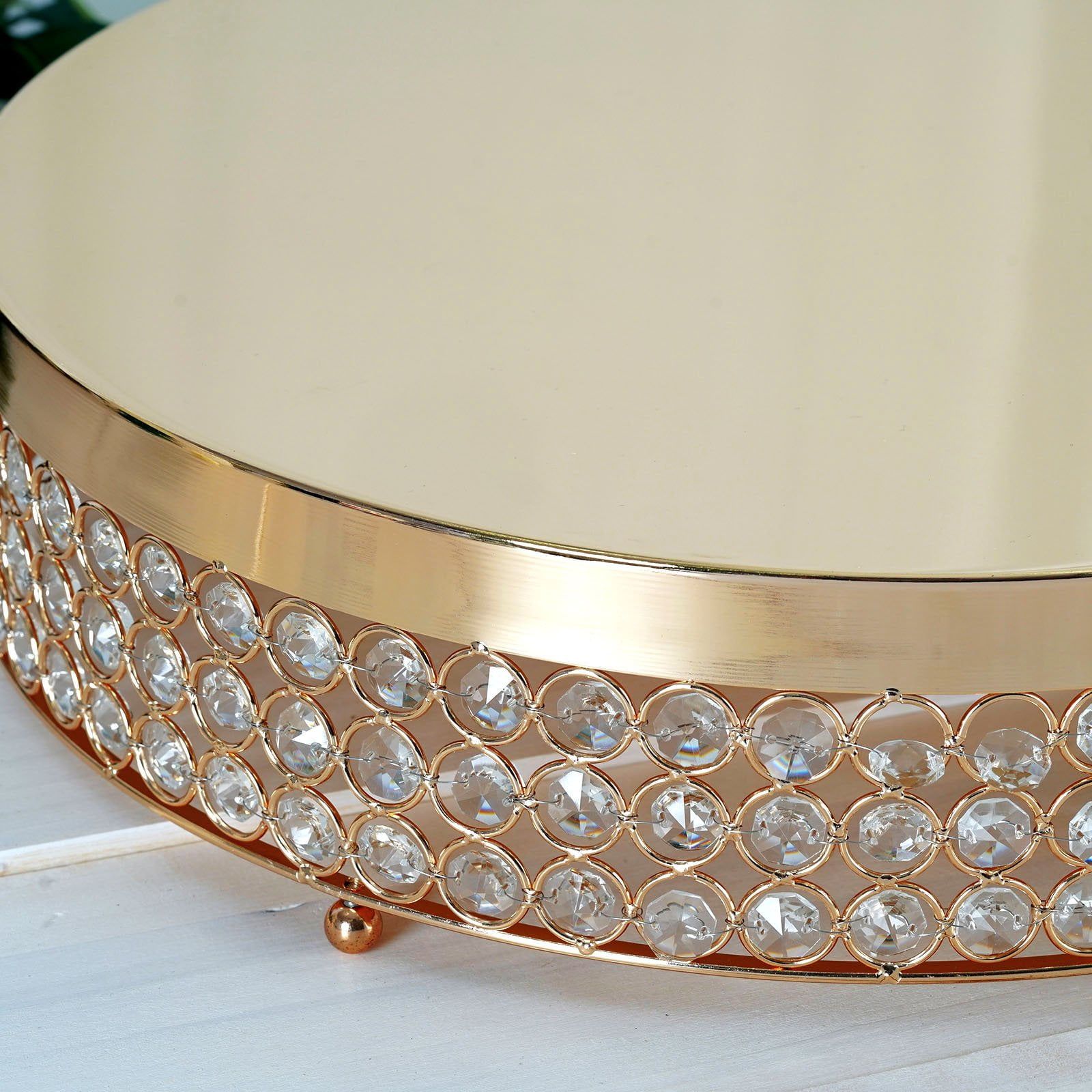 Gold Fancy Beaded Crystal Metal Cake Centerpiece Display Stand 13.5" Diameter 