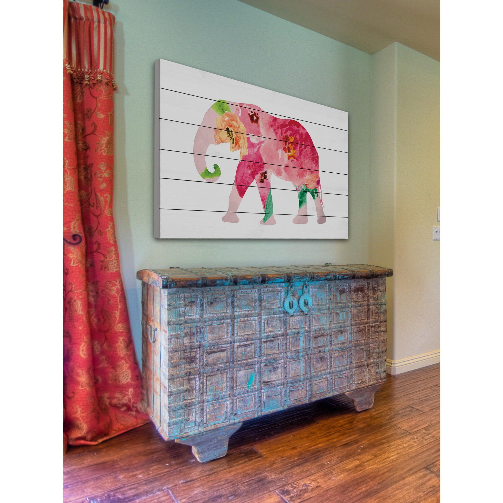 MARMONT HILL  - 'Floral Elephant' by Diana Alcala Painting Print on White Wood - Multi-Color 36 x 24