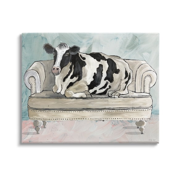 Dairy Farm Cow Resting Glam Couch Green Grey 48 in x 36 in Painting Canvas Art Print, by Stupell Home Décor