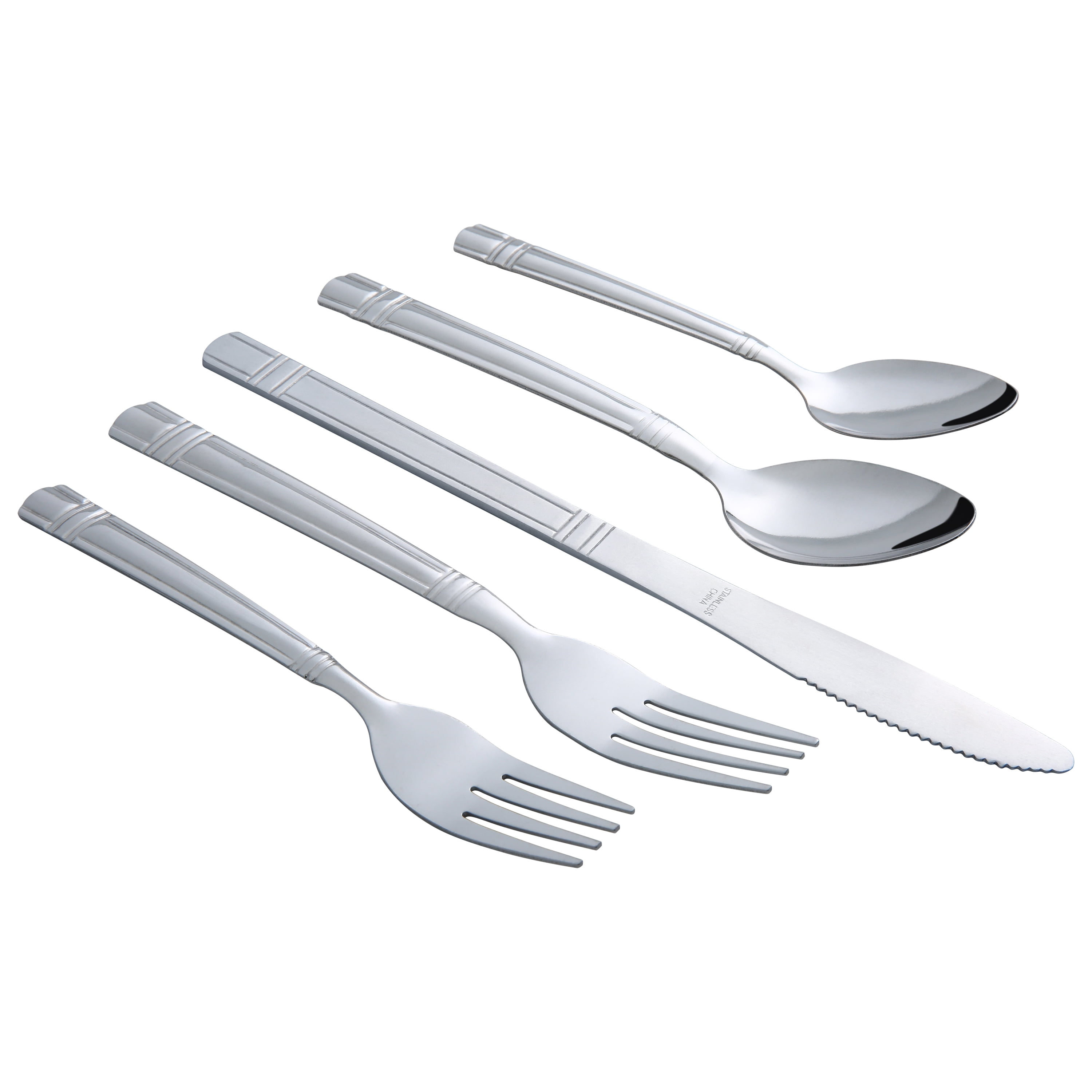 Mainstays 49 Piece Elena Adult Stainless Steel Flatware Set and Organizer Tray, Silver, Service for 8