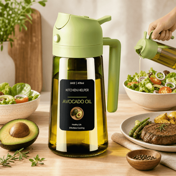 2 in 1 Olive Oil Sprayer for Cooking – 16oz Light-Proof Glass Oil Dispenser, Leak-Resistant Spray Bottle for Air Fryer, Salad, BBQ, Baking & Grilling, Green