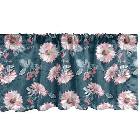 Ambesonne Floral Valance Pack of 2, Classic Blossom Spring Art, 54"X18", Petrol Blue Pink and White