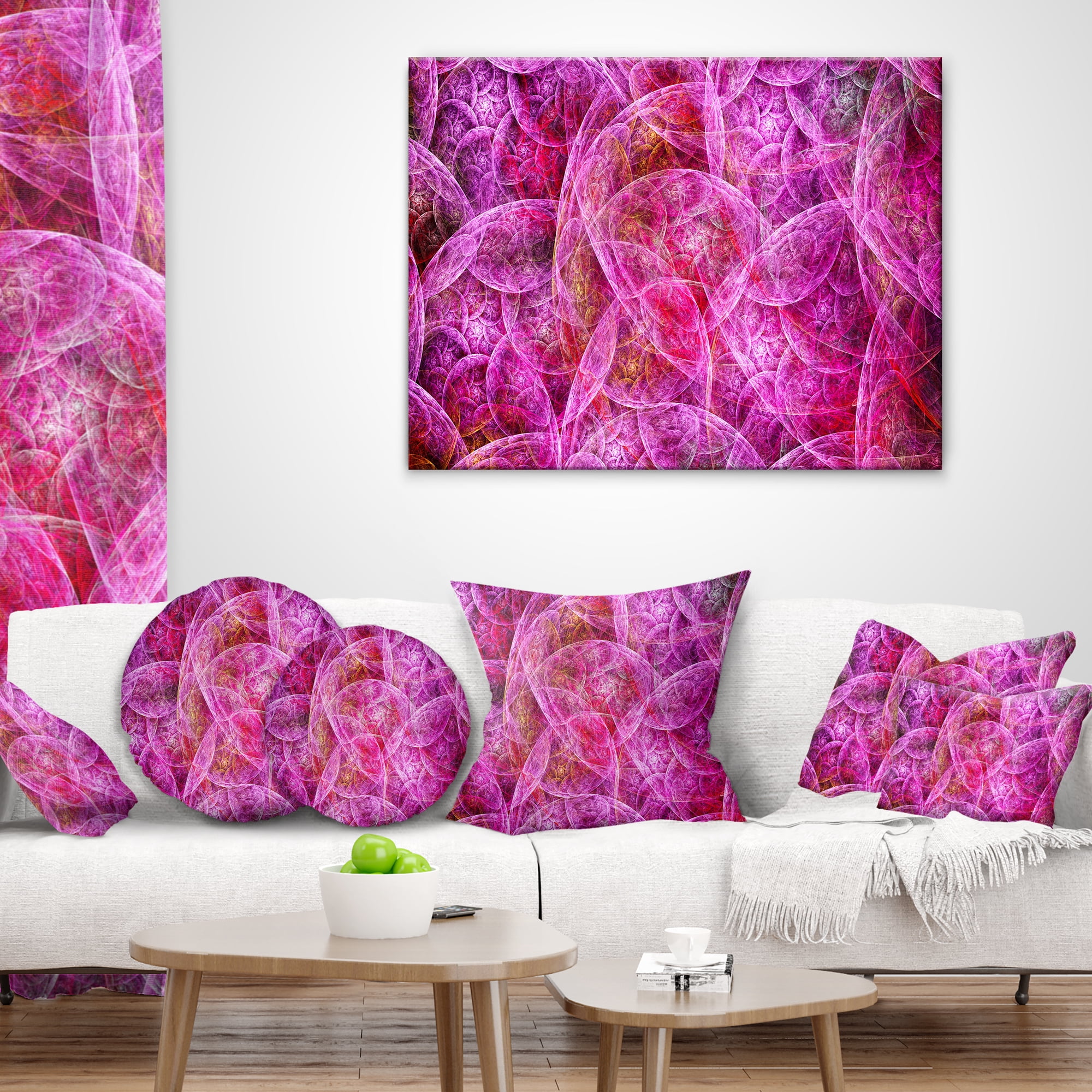 Designart Pink Fractal Dramatic Clouds - Abstract Throw Pillow - 16x16