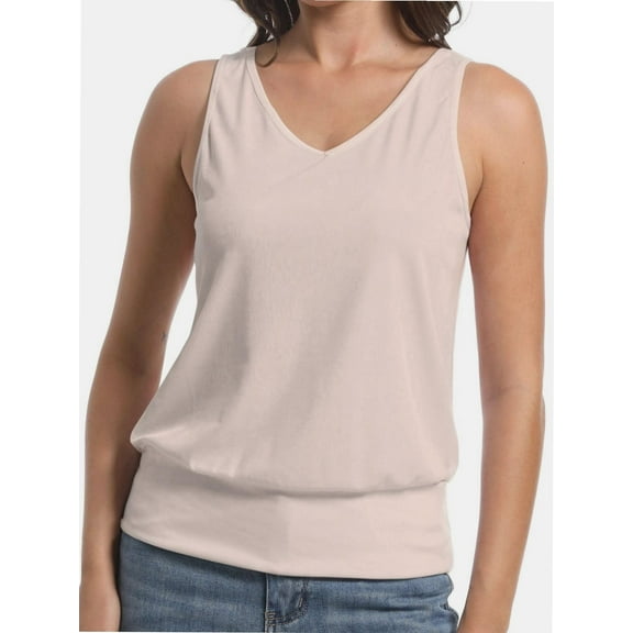 Women V Neck Tank Tops Summer Sleeveless Casual Tops Loose Fit Banded Bottom Shirts