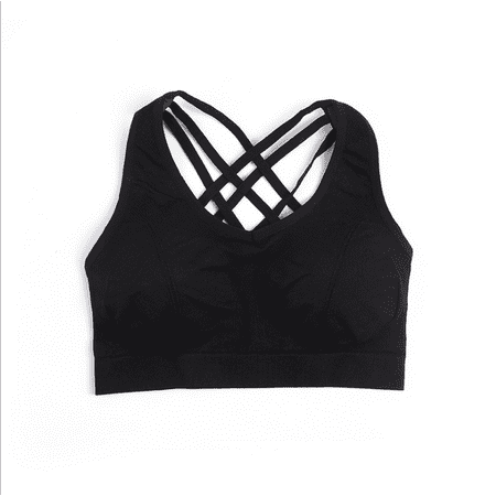 

Women Seamless Padded Strappy Sports Bra Yoga Fitness Running Sportswear top Black L F105307