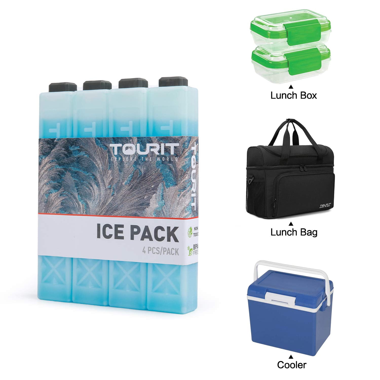 TOURIT 8 PCS Ice Packs for Coolers, Reusable Cold Freezer Packs for Lunch  Bag/Box and Cooler Bag, Knee Injuries, Back Pain Relief, Picnic, Camping,  Adults and Kids, Blue - Walmart.com